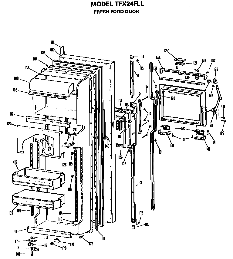 GE TFX24FLL fresh food door diagram