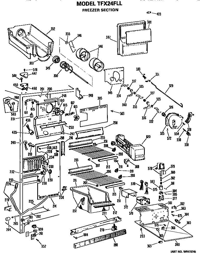 GE TFX24FLL freezer section diagram