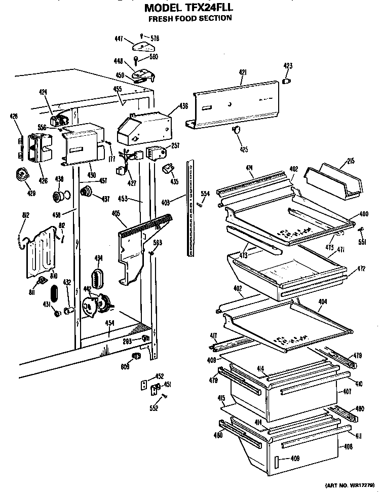 GE TFX24FLL fresh food section diagram
