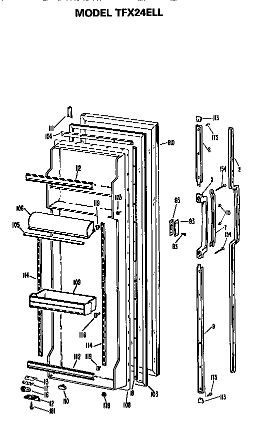 GE TFX24ELL fresh food door diagram