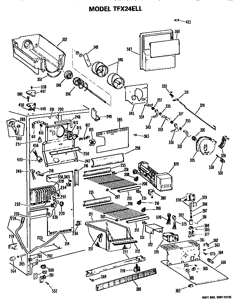 GE TFX24ELL freezer section diagram