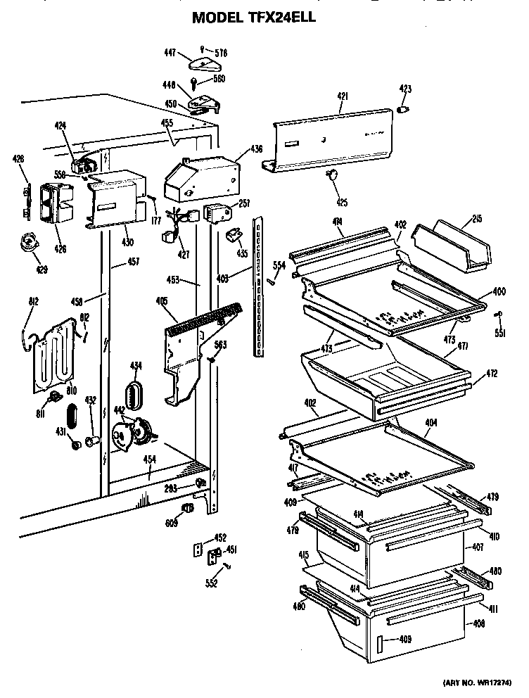GE TFX24ELL fresh food section diagram