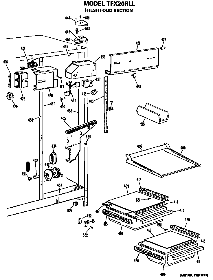 GE TFX20RLL fresh food section diagram
