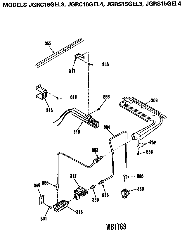 GE JGRS15GEL3 burner assembly diagram
