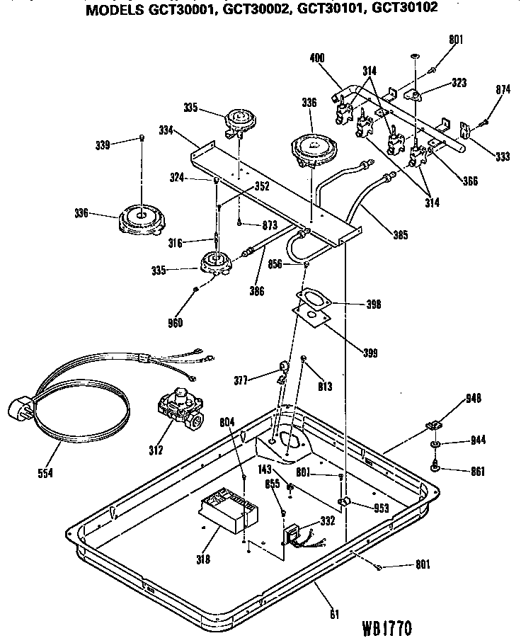 GE GCT30001 burner assembley diagram