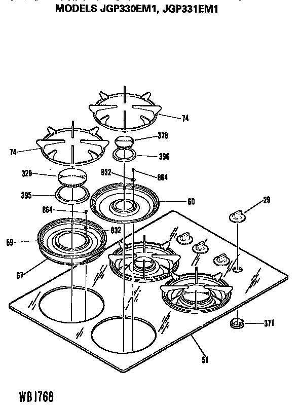 GE JGP331EM1 cooktop diagram