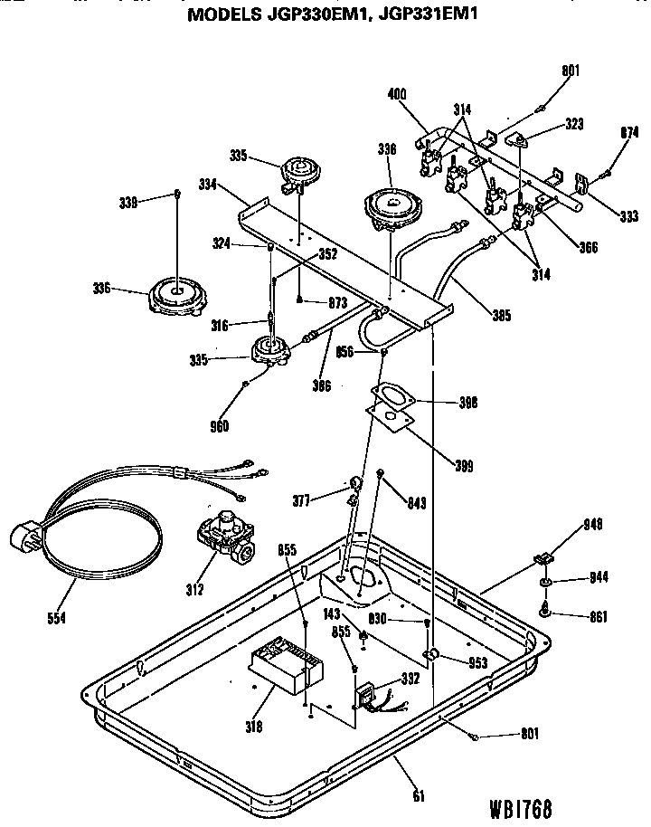 GE JGP331EM1 burner assembly diagram