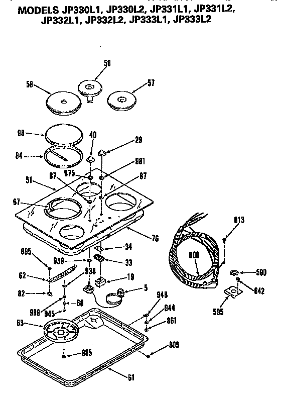 GE JP333L2 cooktop diagram