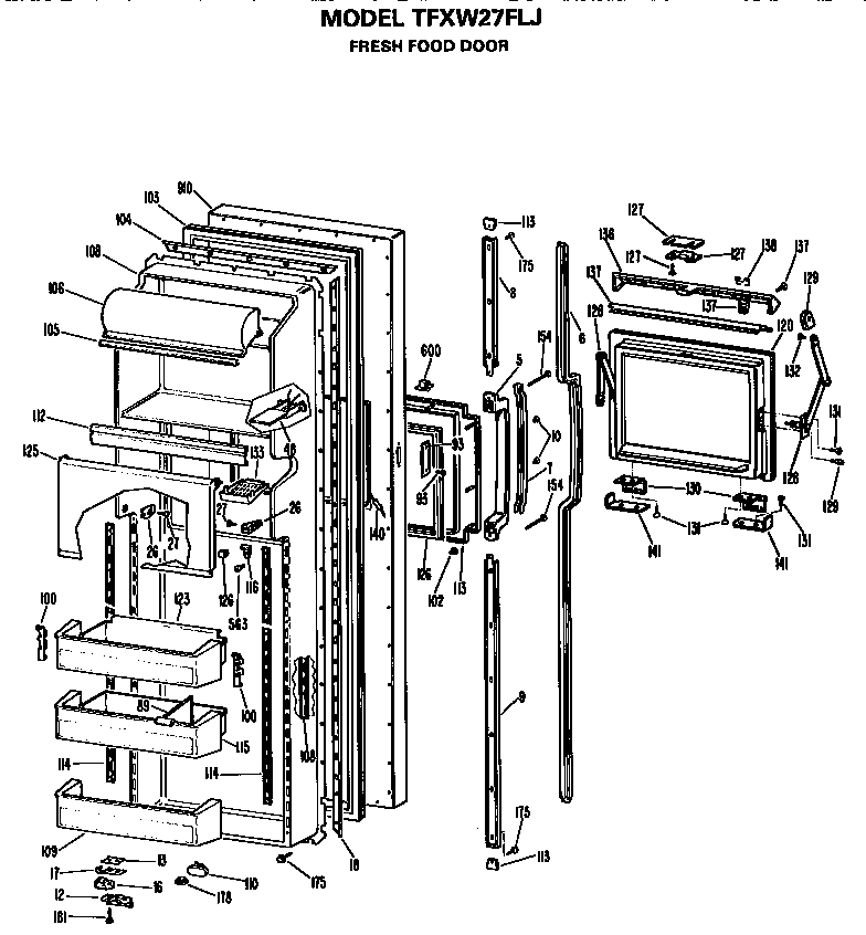GE TFXW27FLJ refrigerator door diagram