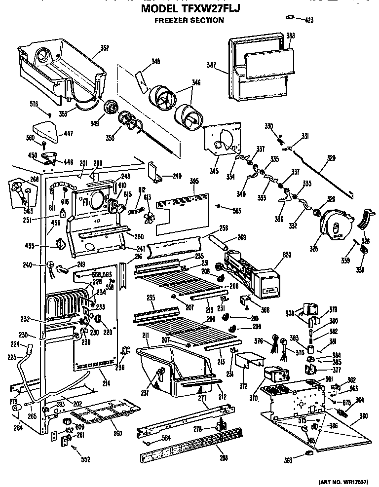 GE TFXW27FLJ freezer shelves diagram