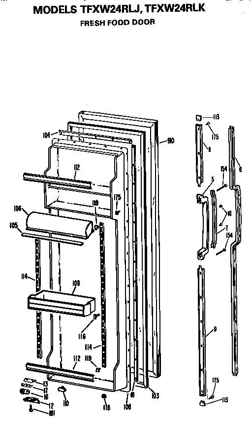 GE TFXW24RLJ fresh food door diagram
