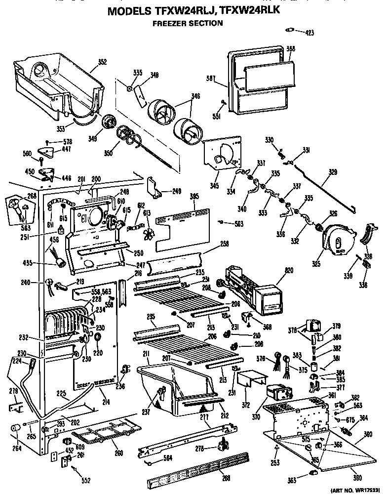 GE TFXW24RLJ freezer section diagram