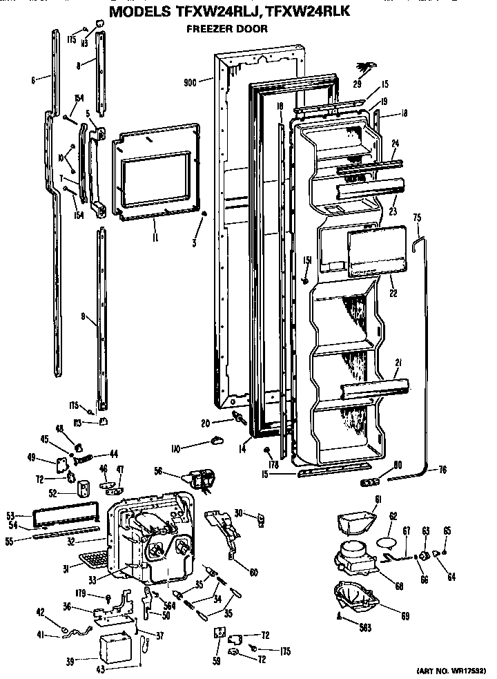 GE TFXW24RLJ freezer door diagram