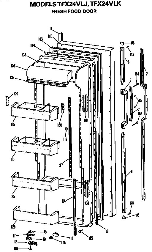 GE TFX24VLK fresh food door diagram