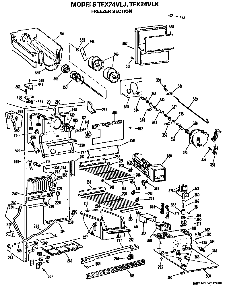 GE TFX24VLK freezer section diagram