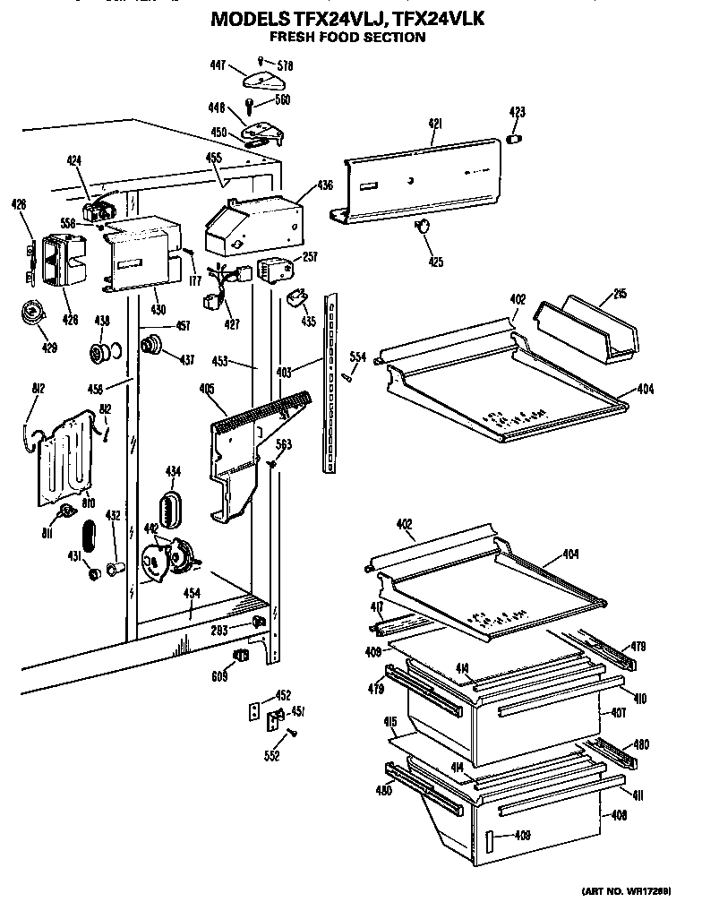 GE TFX24VLK fresh food section diagram