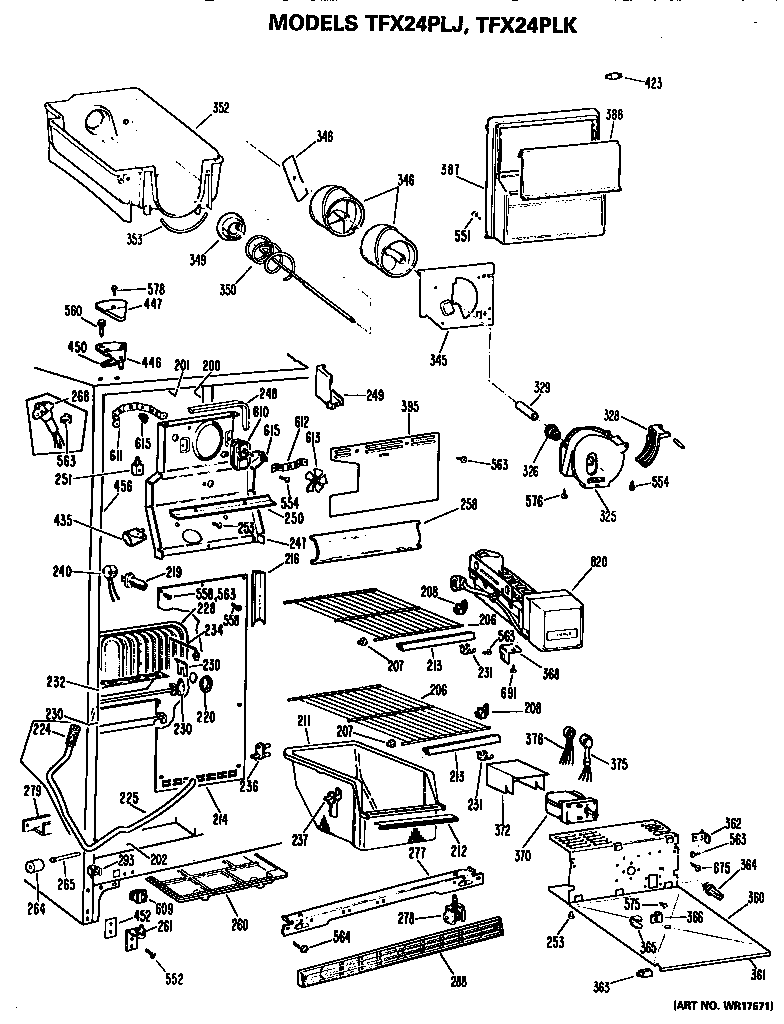 GE TFX24PLJ freezer section diagram