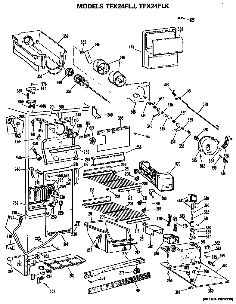 GE TFX24FLK freezer section diagram