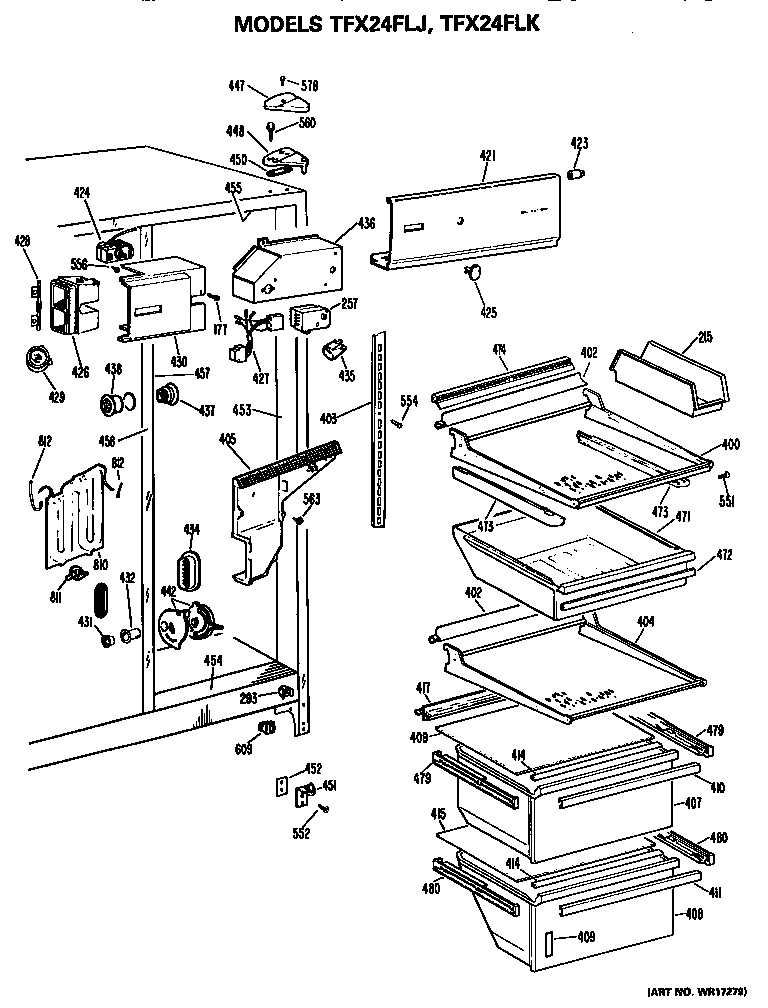 GE TFX24FLK fresh food section diagram