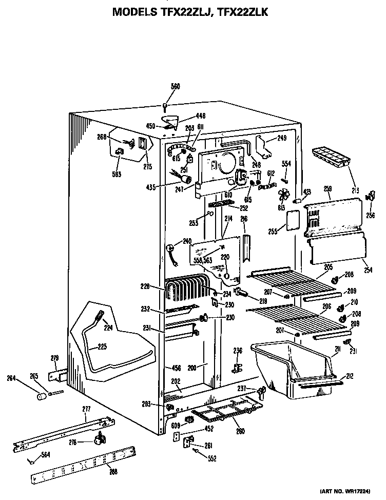 GE TFX22ZLK freezer section diagram