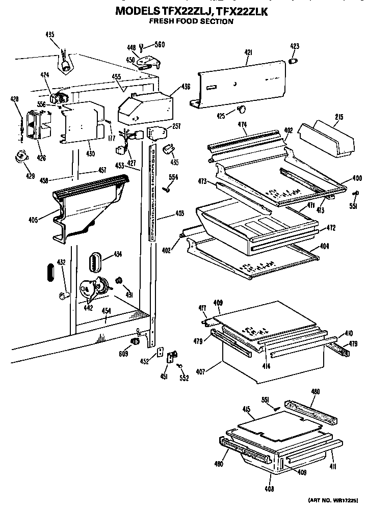 GE TFX22ZLK fresh food section diagram