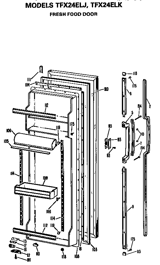 GE TFX24ELJ fresh food door diagram