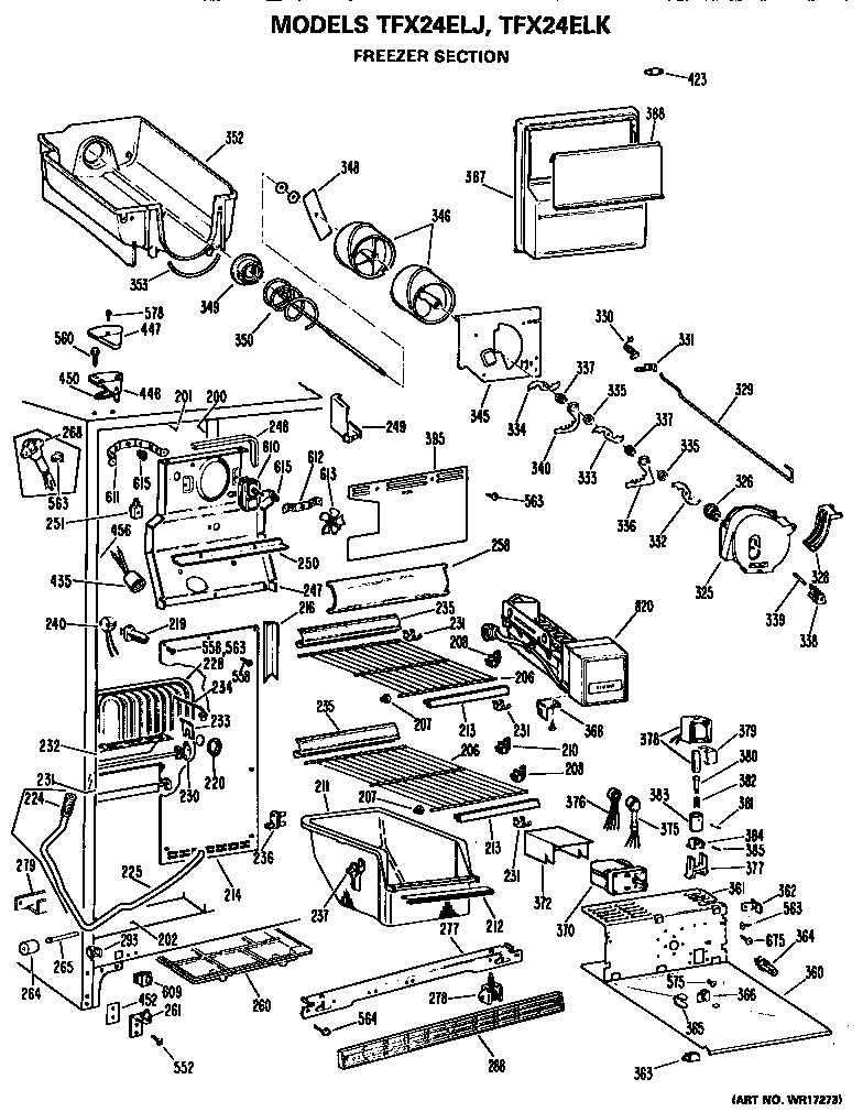 GE TFX24ELJ freezer section diagram