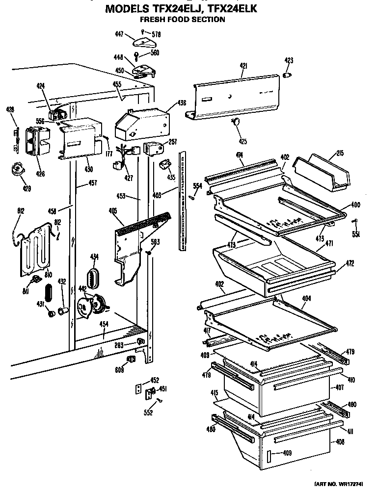 GE TFX24ELJ fresh food section diagram