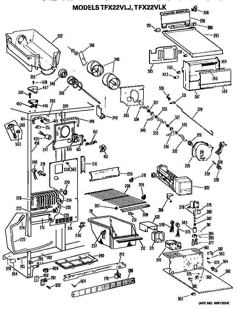 GE TFX22VLJ freezer section diagram