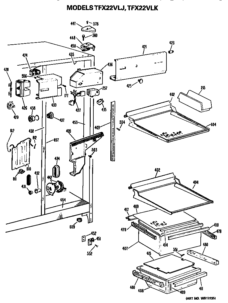 GE TFX22VLJ fresh food section diagram