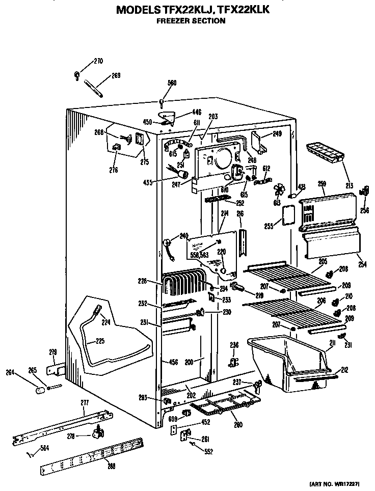 GE TFX22KLK freezer section diagram