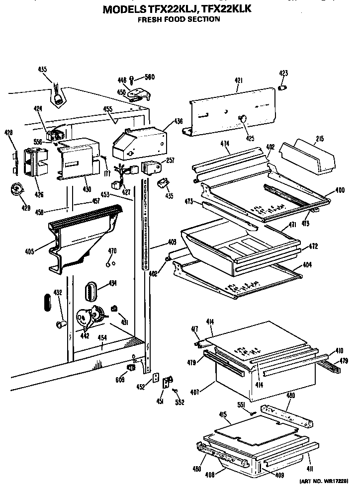 GE TFX22KLK fresh food section diagram
