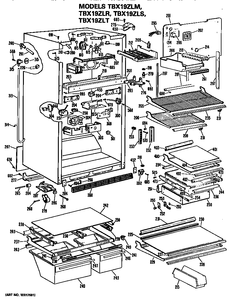 GE TBX19ZLRRAD cabinet diagram