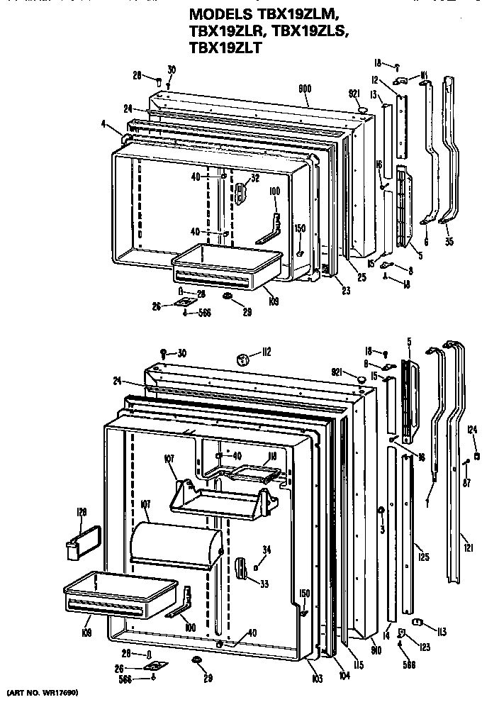 GE TBX19ZLRRAD doors diagram