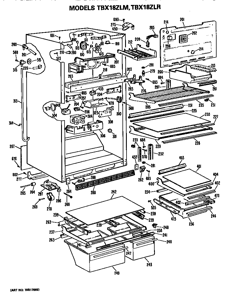 GE TBX18ZLRRAD cabinet diagram
