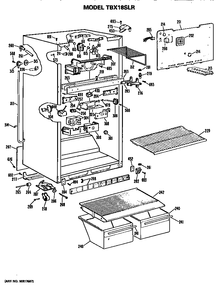 GE TBX18SLRLAD cabinet diagram