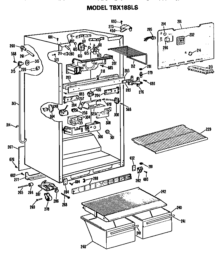 GE TBX18SLSRWH cabinet diagram