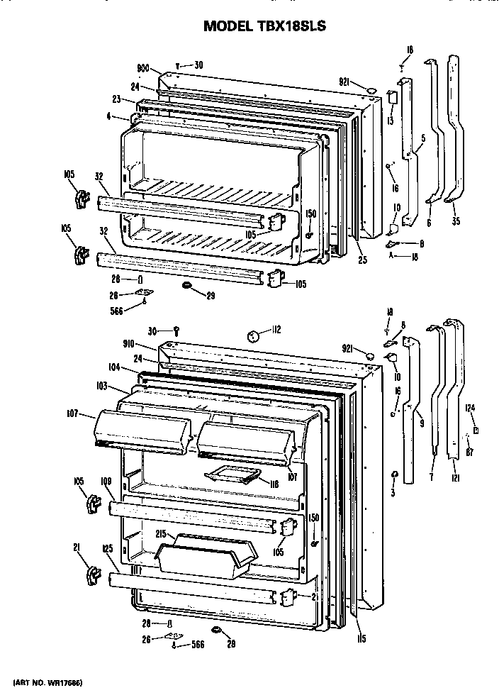 GE TBX18SLSRWH doors diagram