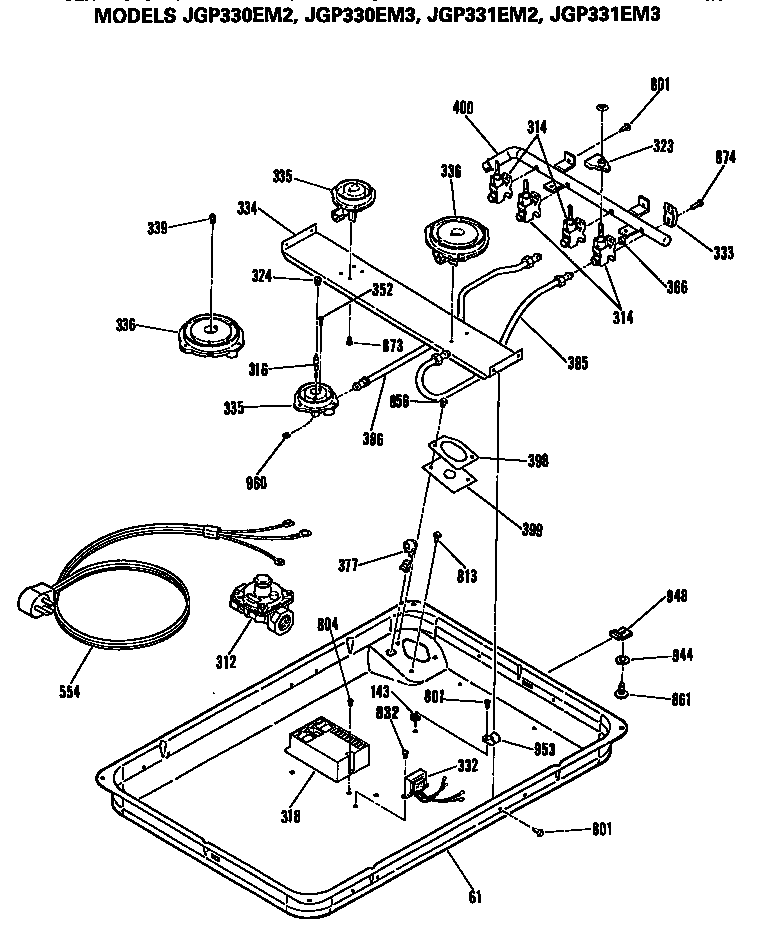 GE JGP331EM3 burner assembly diagram