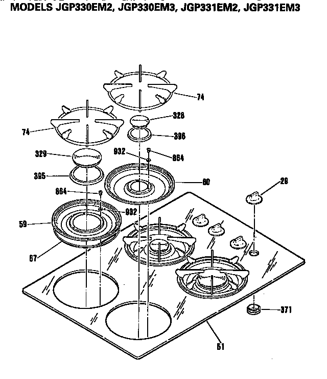 GE JGP331EM3 cooktop diagram