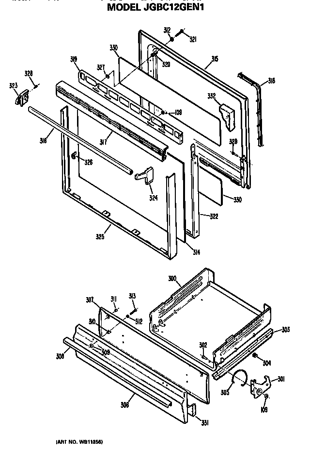 GE JGBC12GEN1 oven door and broiler diagram