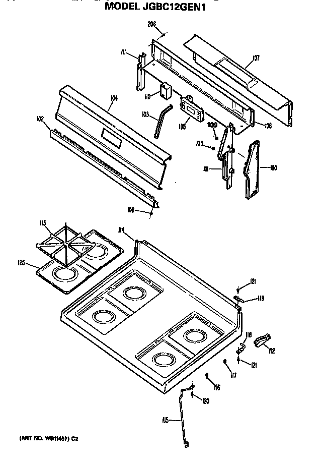 GE JGBC12GEN1 cooktop and backsplash diagram