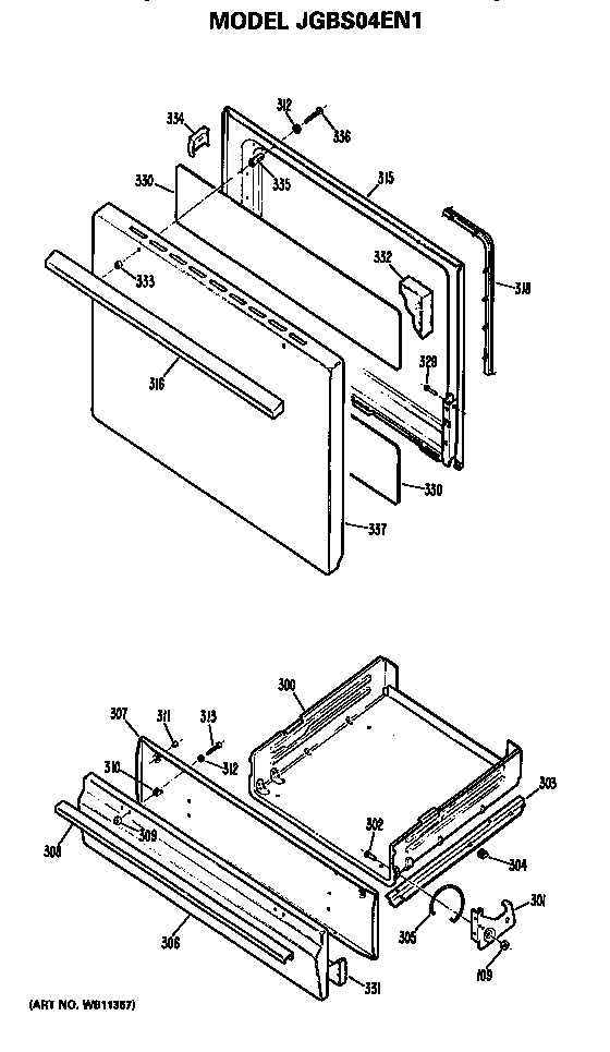 GE JGBS04EN1 oven door and broiler diagram