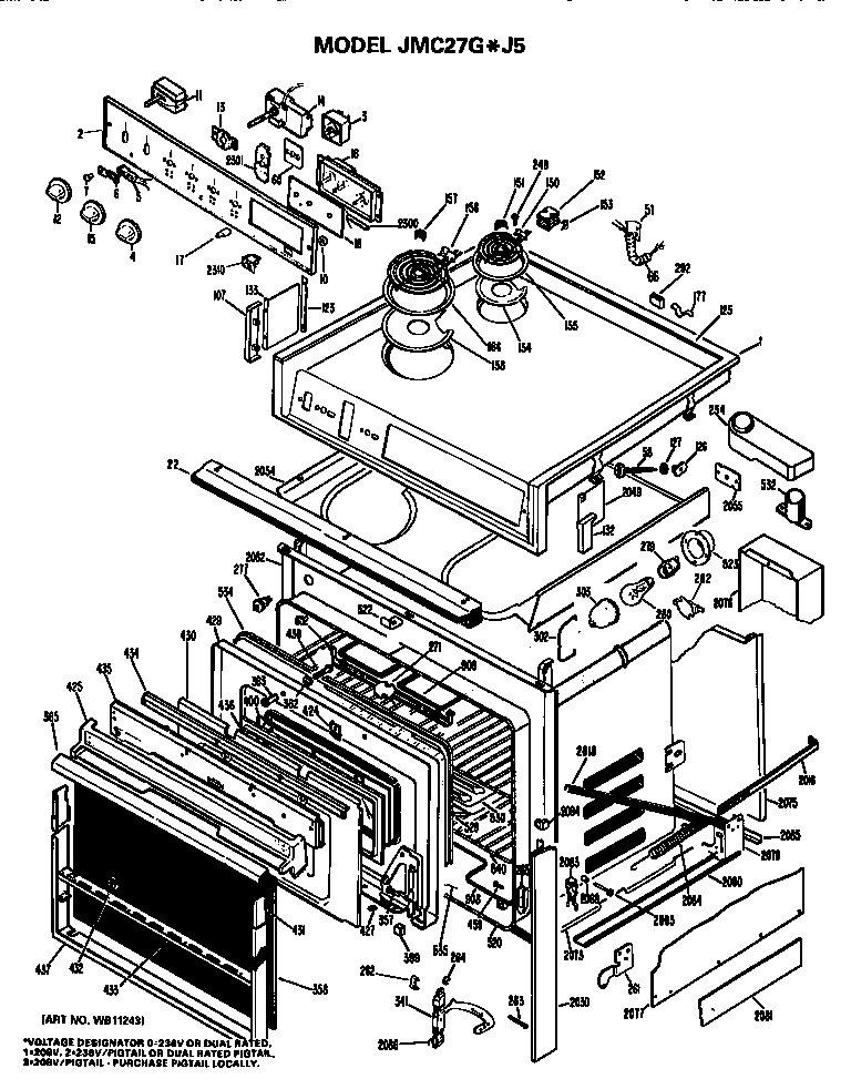 GE JMC27G*J5 main body/cooktop/controls diagram