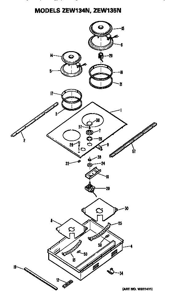 GE ZEW135N cooktop diagram