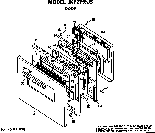 GE JKP27J5 door diagram