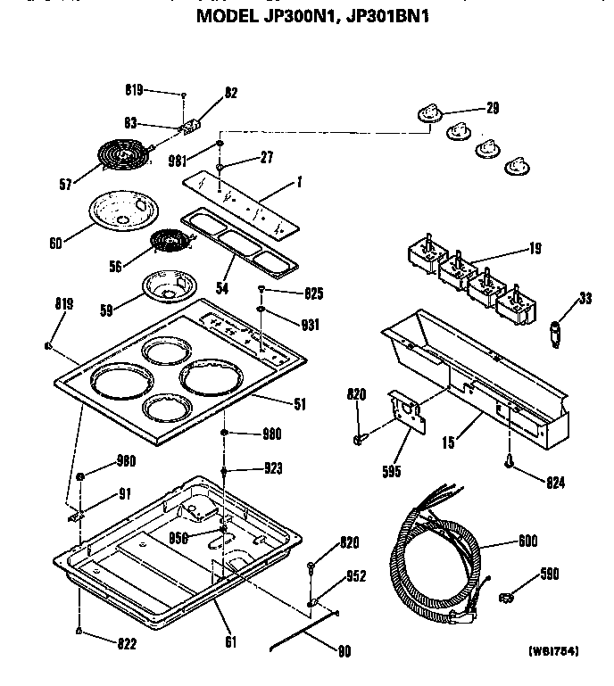 GE JP301BN1 cooktop diagram