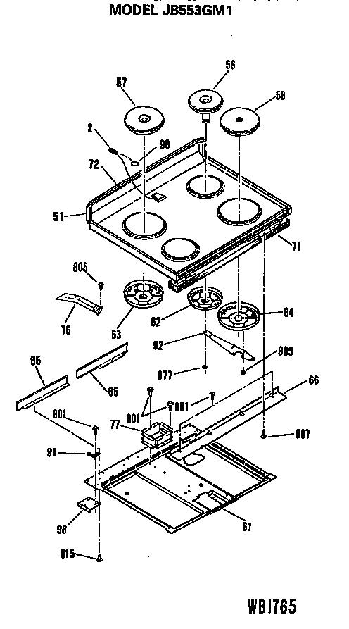 GE JB553GM1 cooktop diagram