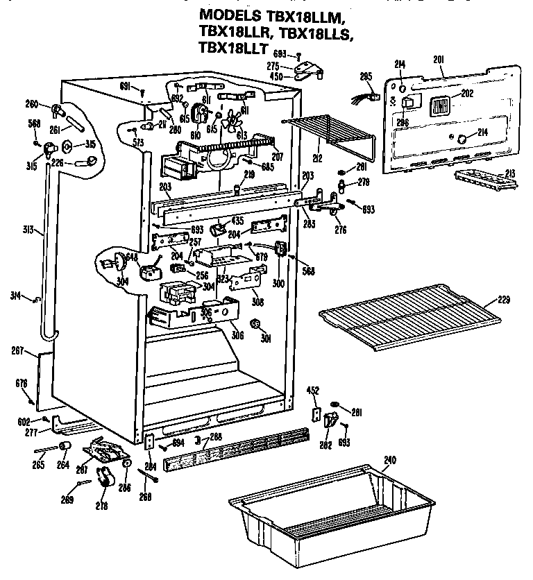 GE TBX18LLTRWH cabinet diagram