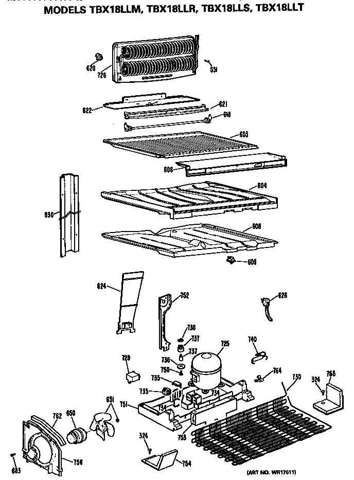 GE TBX18LLTRWH unit diagram